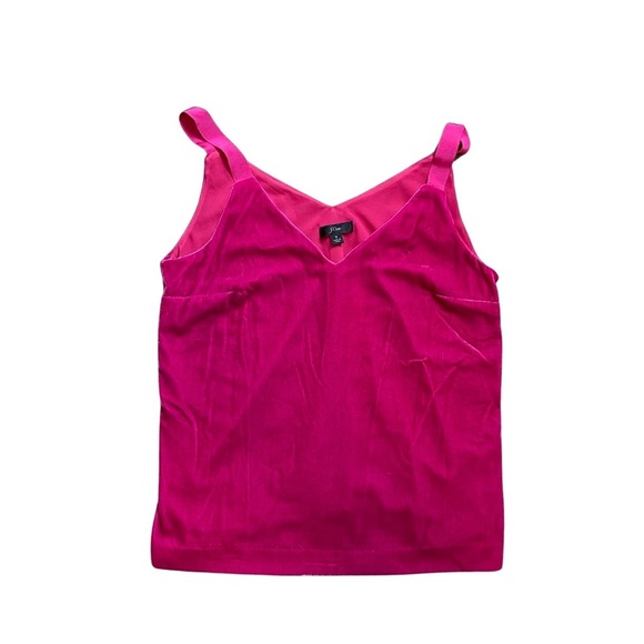 J. Crew fuchsia pink velvet double v-neck fabric ribbon straps tank top size S - Picture 2 of 11